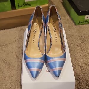 Katy Perry Collections Blue and Pink Striped Pointed Pumps